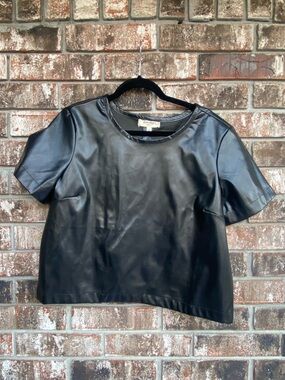 Sleek Black Faux Leather Crop Top